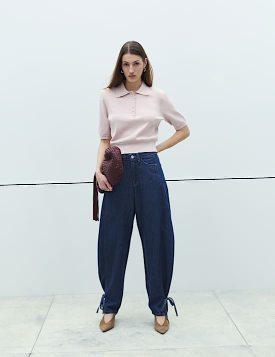 High Waisted Tie Detail Balloon Leg Jeans