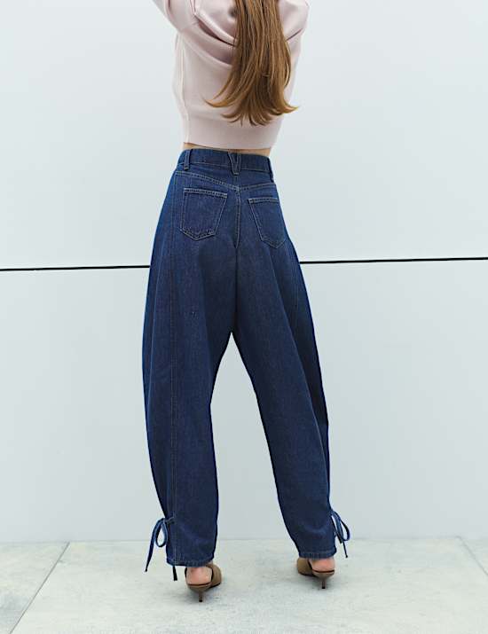 High Waisted Tie Detail Balloon Leg Jeans
