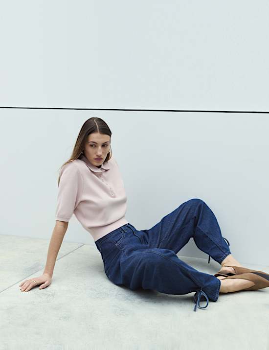 High Waisted Tie Detail Balloon Leg Jeans