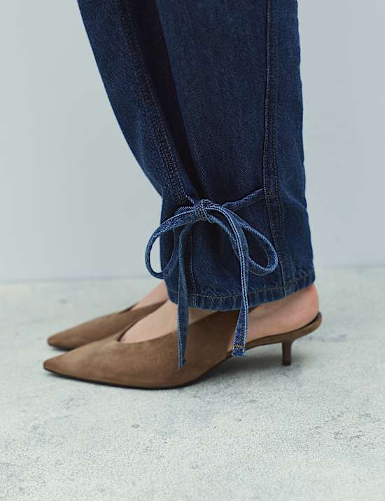 High Waisted Tie Detail Balloon Leg Jeans