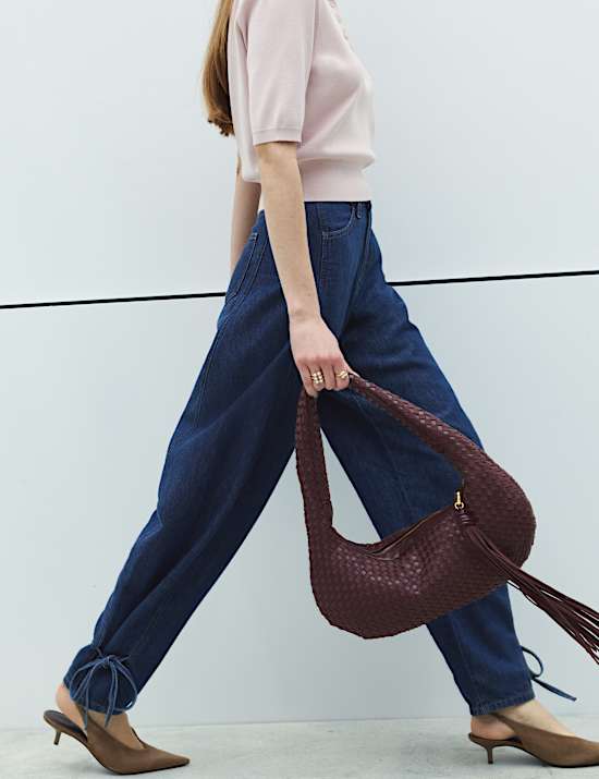 High Waisted Tie Detail Balloon Leg Jeans