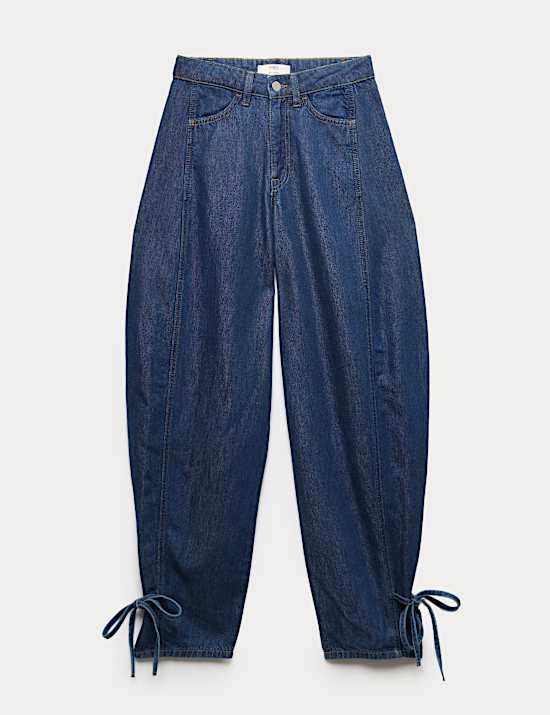 High Waisted Tie Detail Balloon Leg Jeans