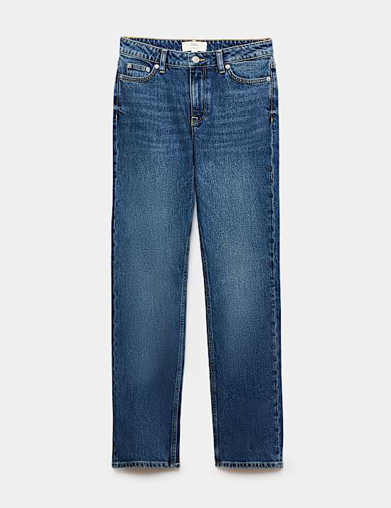 Mid Rise Straight Leg Jeans