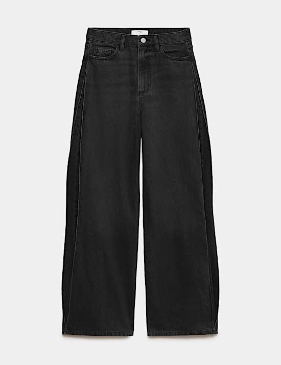 Mid Rise Side Pleat Wide Leg Jeans