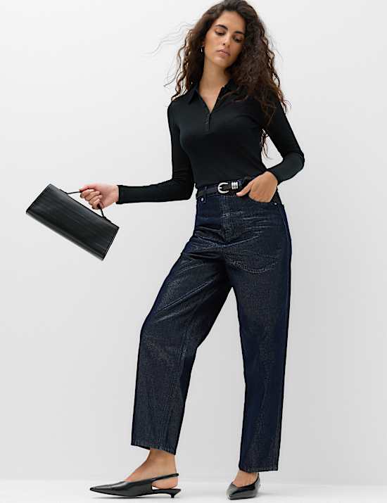 High Waisted Shimmer Carrot Jeans