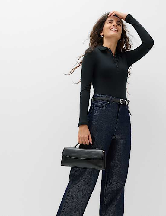 High Waisted Shimmer Carrot Jeans