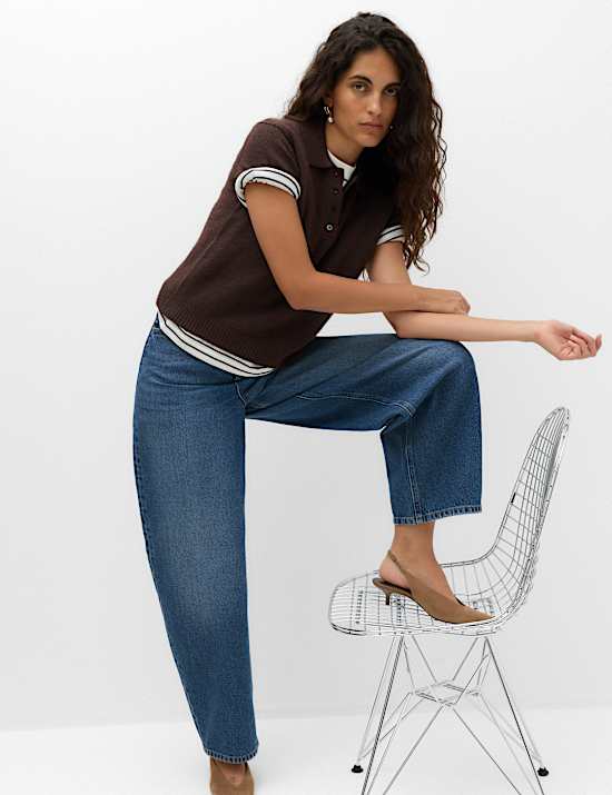 Relaxed Mid Rise Cinch Barrel Jeans