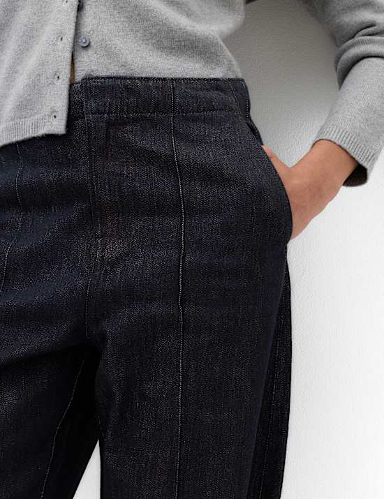 High Waisted Pintuck Barrel Jeans with Lyocell