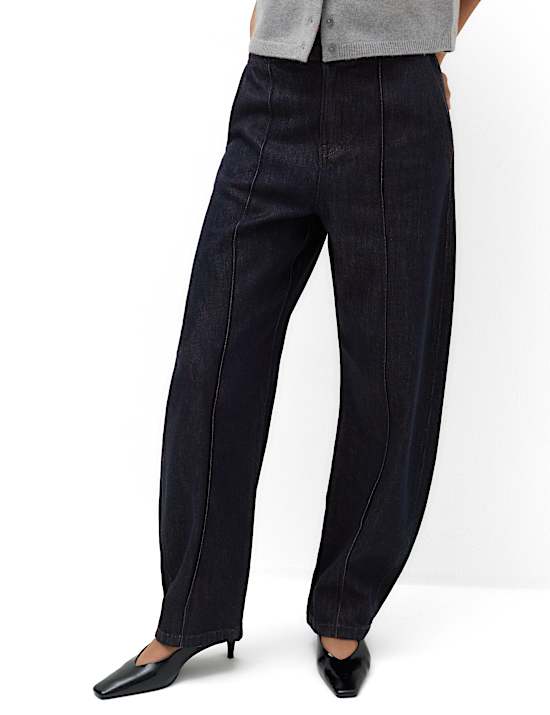 High Waisted Pintuck Barrel Jeans with Lyocell