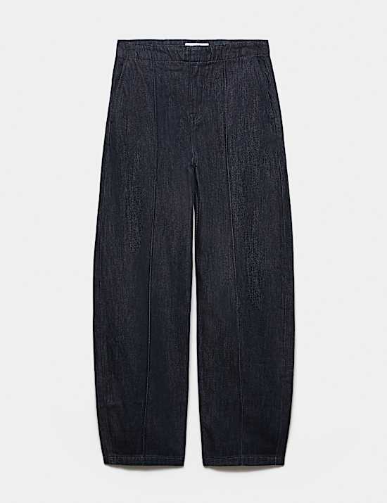 High Waisted Pintuck Barrel Jeans with Lyocell