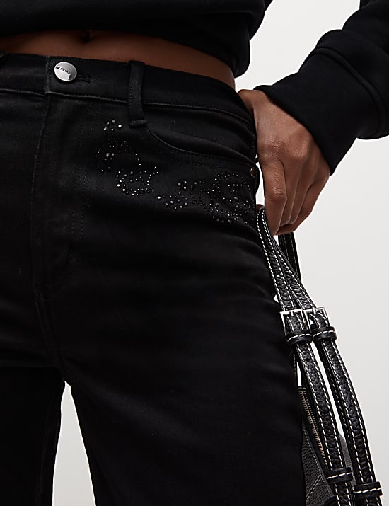 High Waisted Embellished Straight Leg Jeans