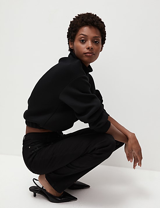 High Waisted Embellished Straight Leg Jeans