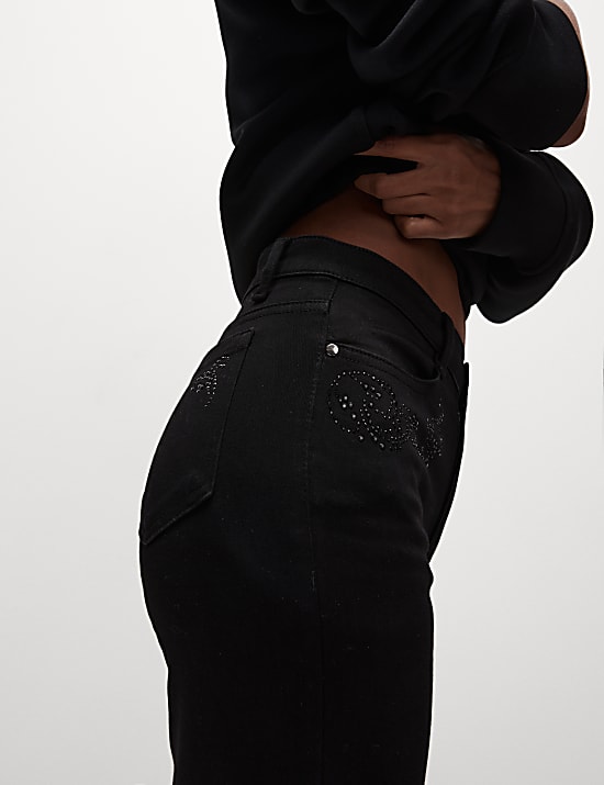 High Waisted Embellished Straight Leg Jeans