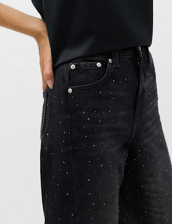 Mid Rise Embellished Barrel Jeans
