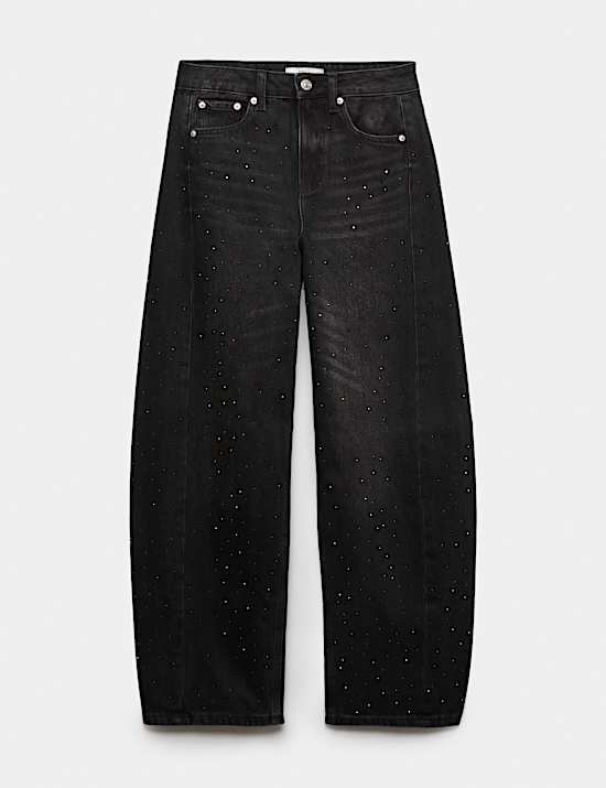 Mid Rise Embellished Barrel Jeans