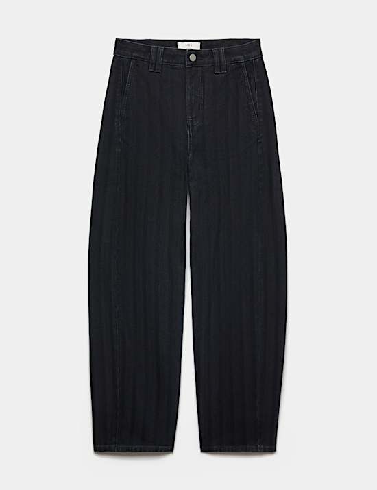Mid Rise Striped Barrel Ankle Grazer Jeans