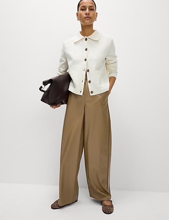 Pantalon met leerlook en wijde pijpen