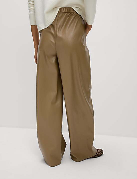 Pantalon met leerlook en wijde pijpen