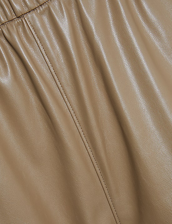 Pantalon met leerlook en wijde pijpen