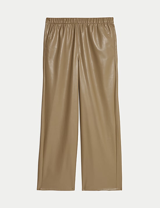 Pantalon met leerlook en wijde pijpen