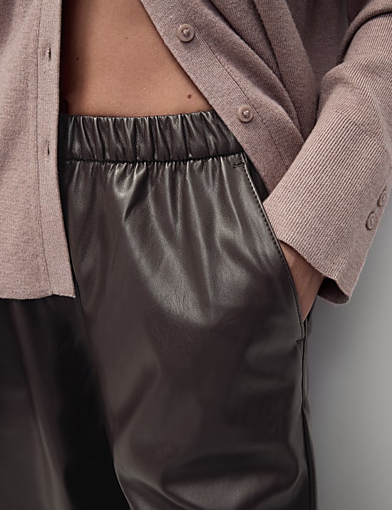 Leather Look Wide Leg Trousers