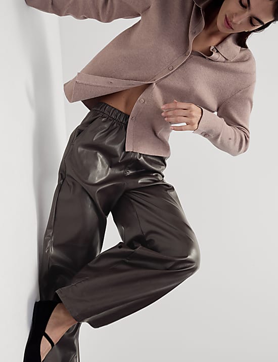 Leather Look Wide Leg Trousers
