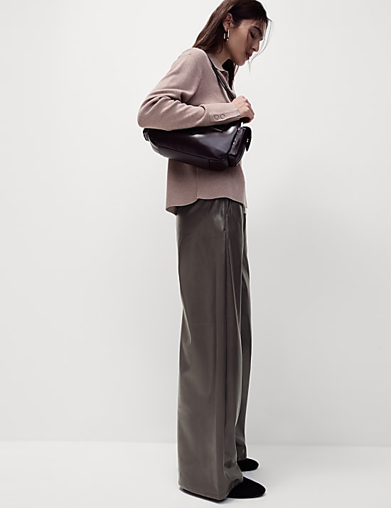 Leather Look Wide Leg Trousers