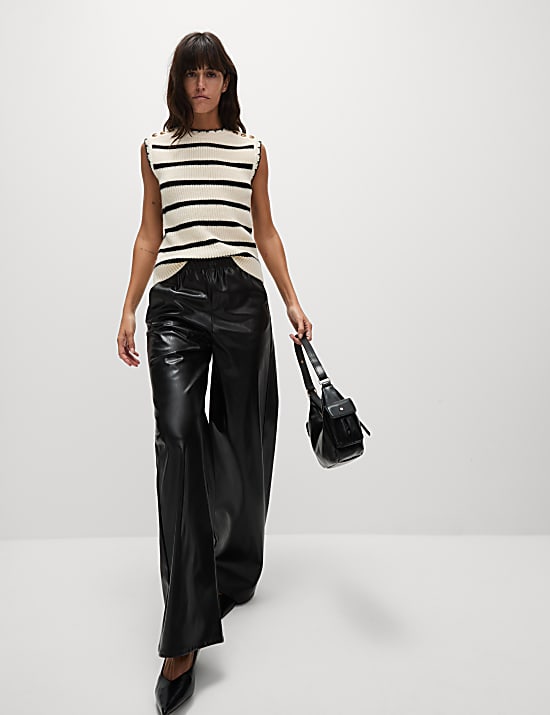 Leather Look Wide Leg Trousers
