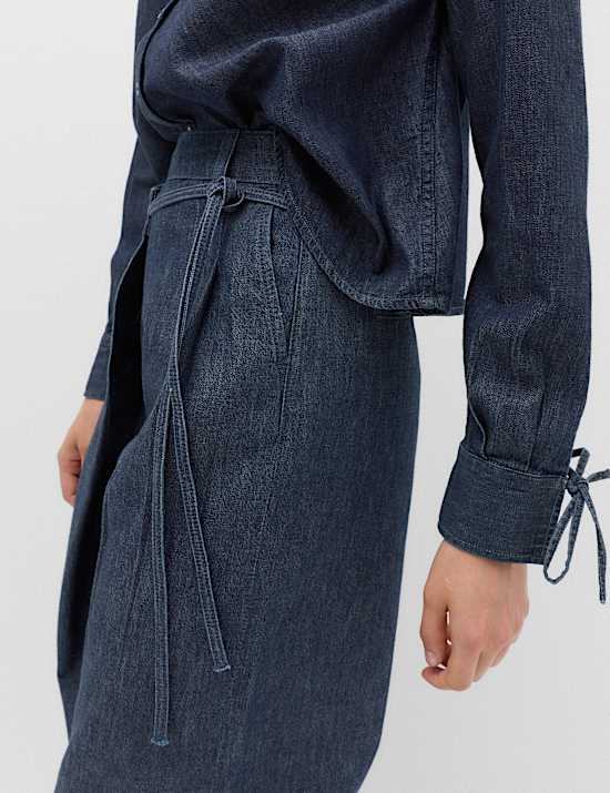 Denim High Waisted Wrap Wide Leg Jeans