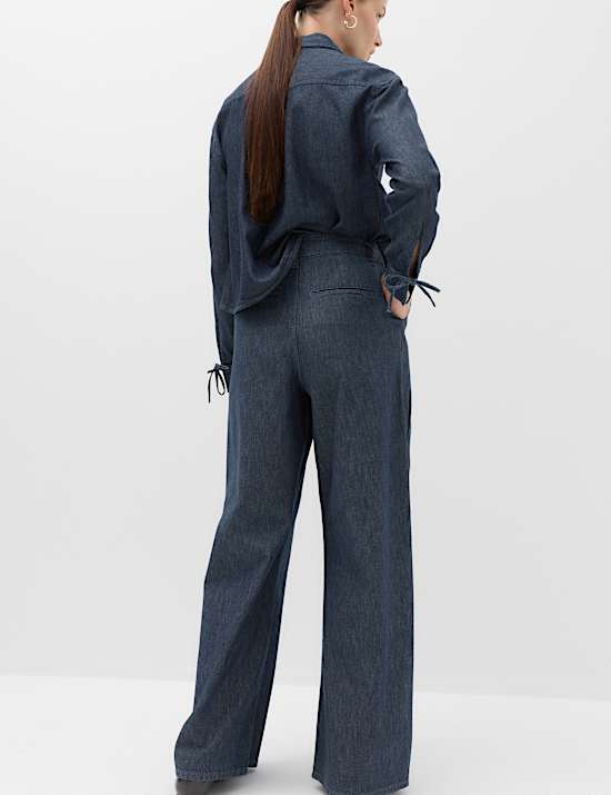 Denim High Waisted Wrap Wide Leg Jeans