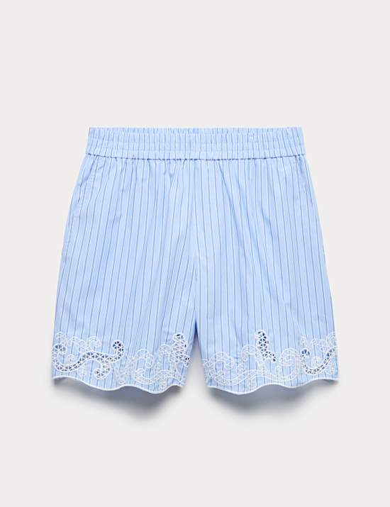 Pure Cotton Embroidered Striped Shorts
