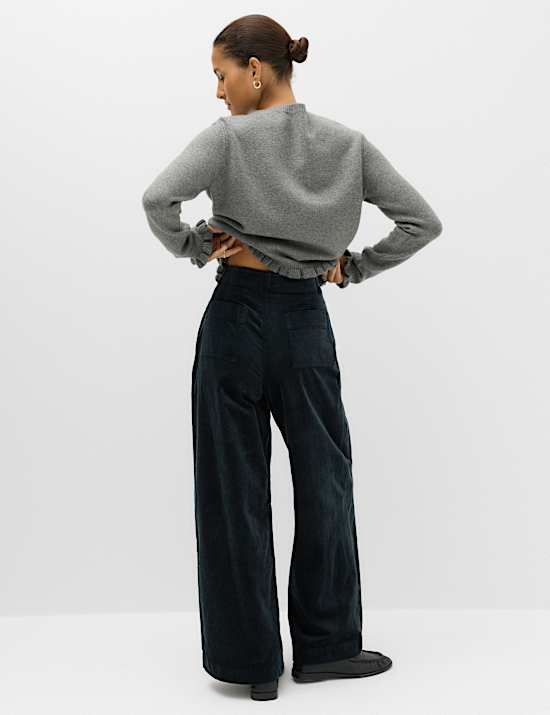 Pantalon coupe large en velours c&ocirc;tel&eacute; &agrave; nervures