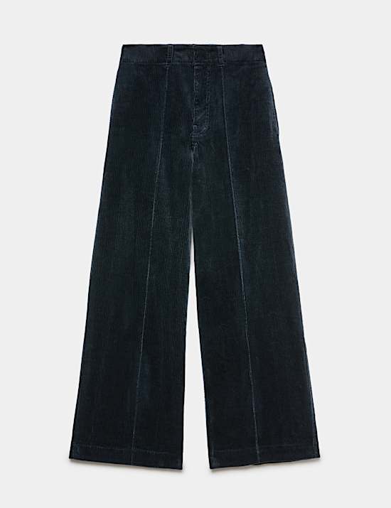 Pantalon coupe large en velours c&ocirc;tel&eacute; &agrave; nervures