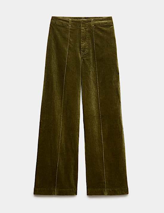 Cord Pintuck Wide Leg Trousers