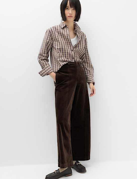 Cord Pintuck Wide Leg Trousers
