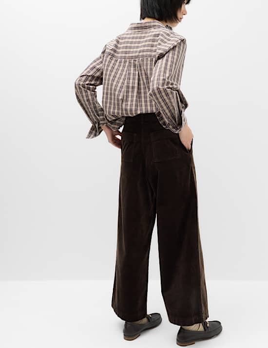Cord Pintuck Wide Leg Trousers