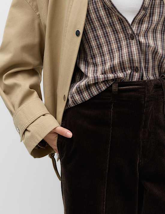Cord Pintuck Wide Leg Trousers