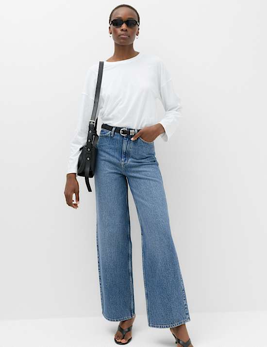 Denim High Waisted Wide Leg Jeans