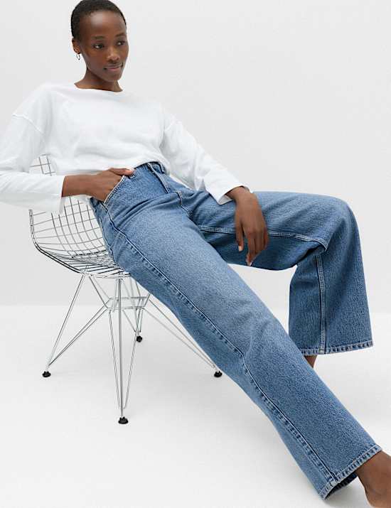 Denim High Waisted Wide Leg Jeans
