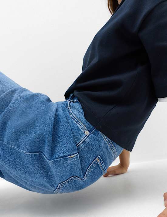 Jean taille haute coupe large &agrave; pli devant