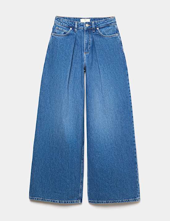 Jean taille haute coupe large &agrave; pli devant