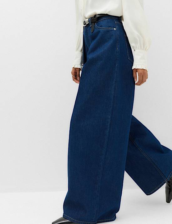 High Waisted Pleat Front Wide Leg Jeans