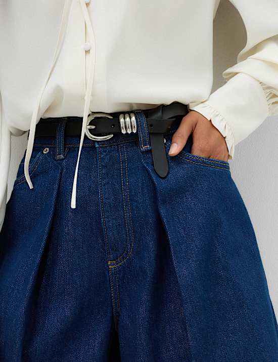 High Waisted Pleat Front Wide Leg Jeans