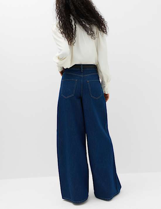High Waisted Pleat Front Wide Leg Jeans
