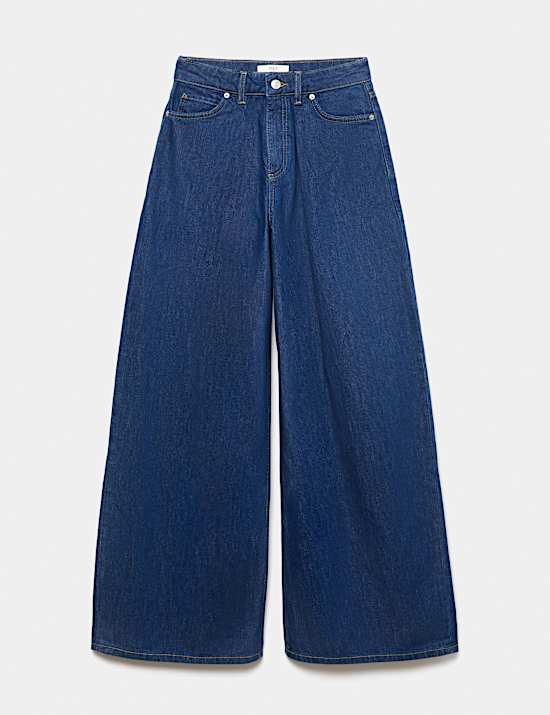 High Waisted Pleat Front Wide Leg Jeans