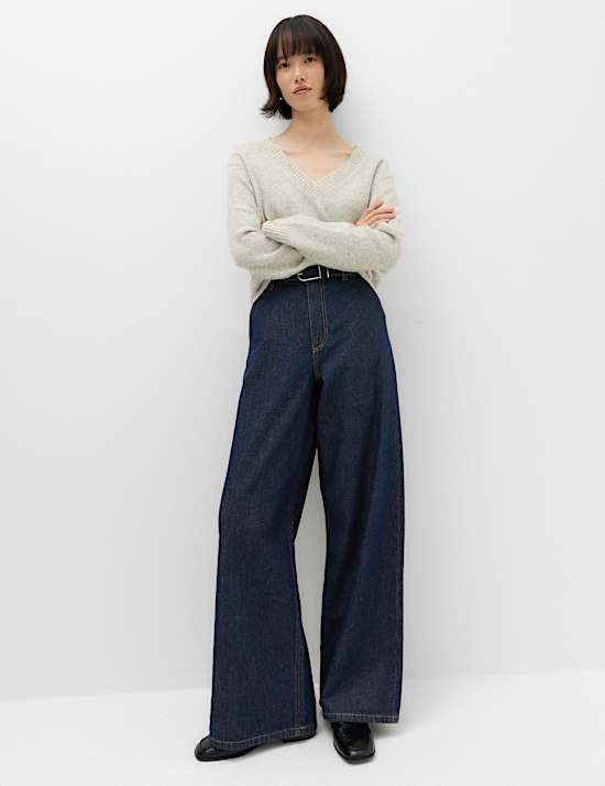 Jeans de vestir de pata ancha de cintura alta