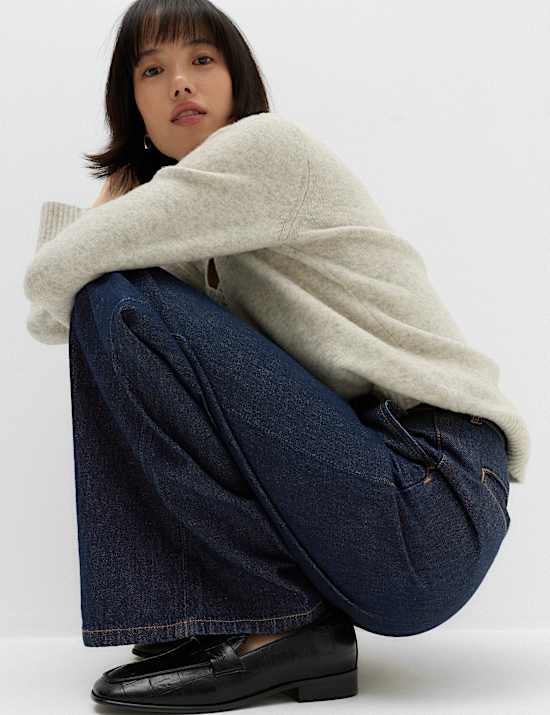 Jeans de vestir de pata ancha de cintura alta