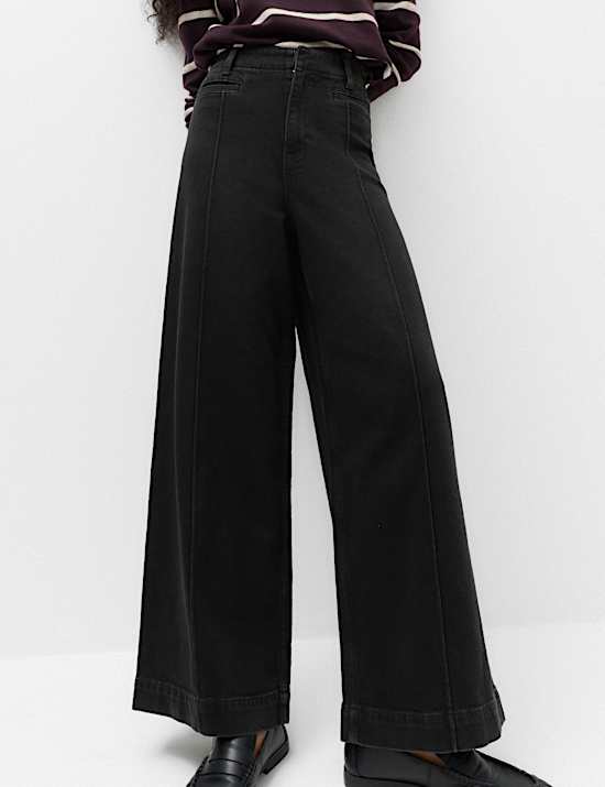 High Waisted Pintuck Ankle Grazer Jeans