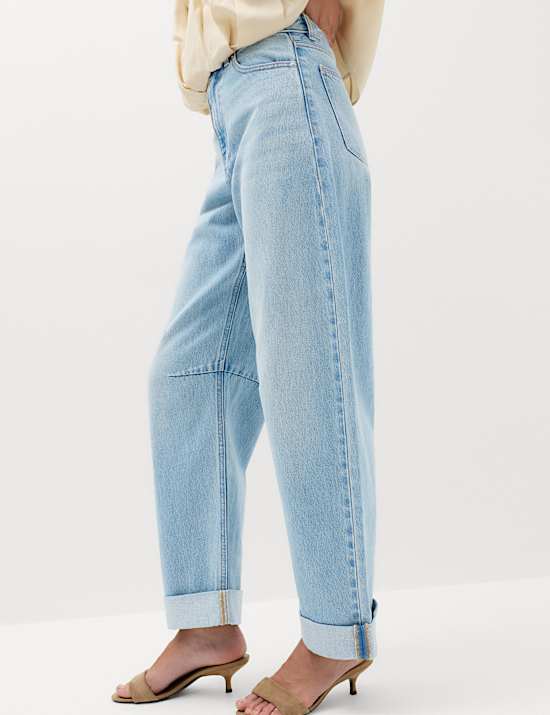 High Waisted Barrel Turn Up Jeans