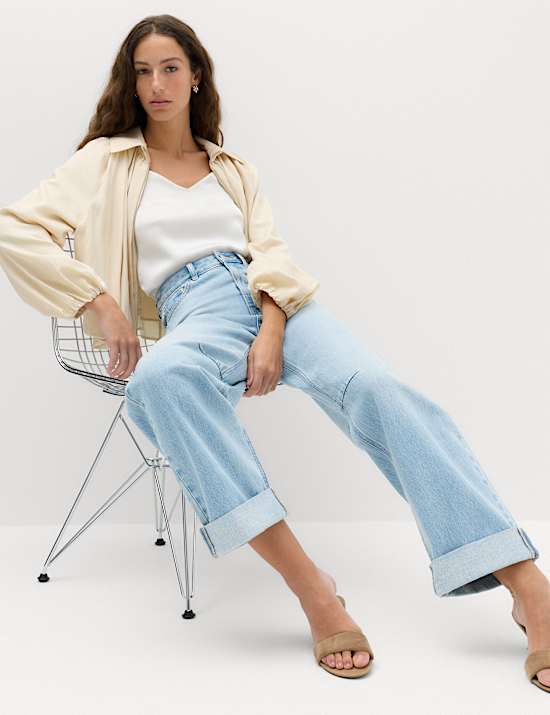 High Waisted Barrel Turn Up Jeans